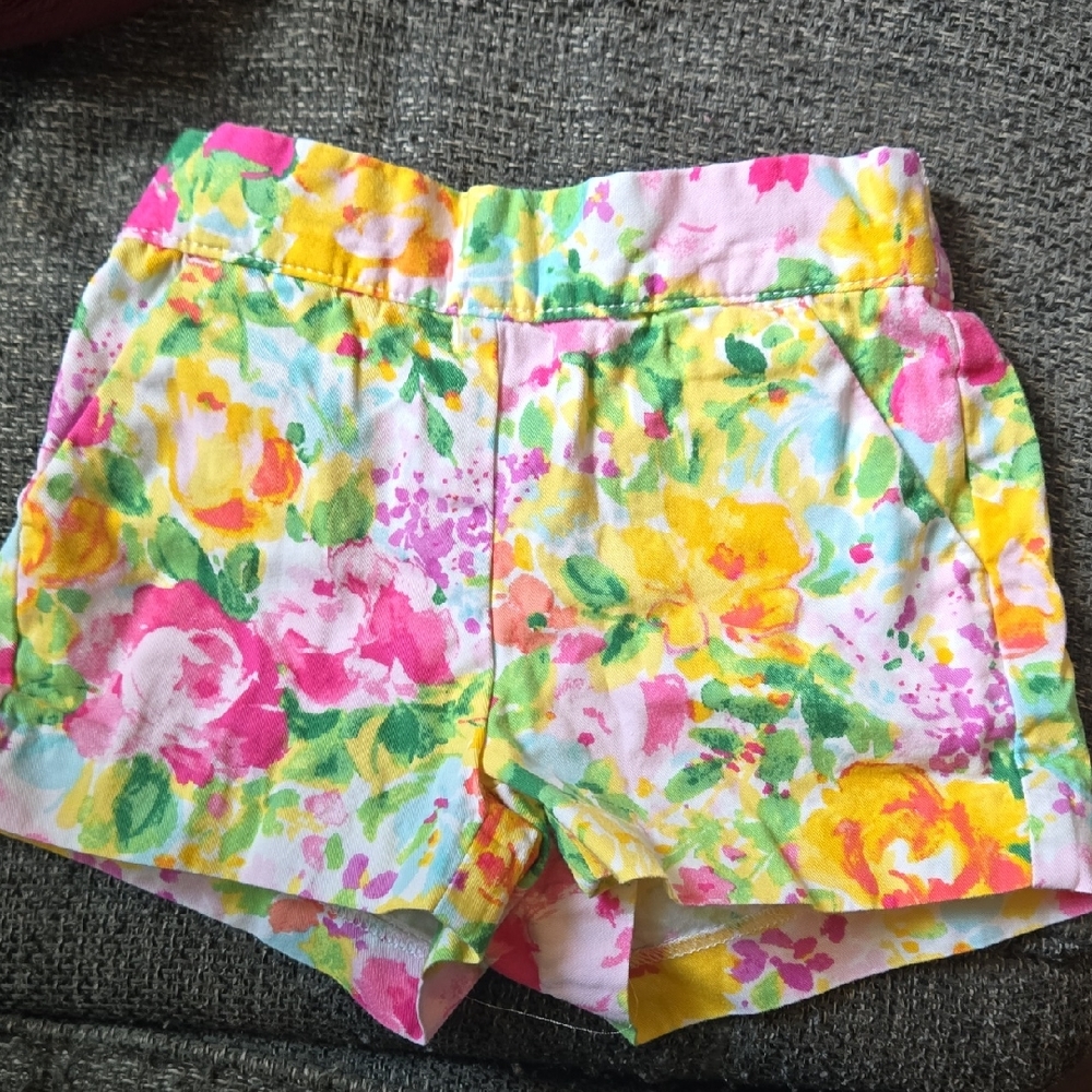 Janie & Jack Floral High Waist Shorts - Pink, Yellow, Green - 6-12 Months